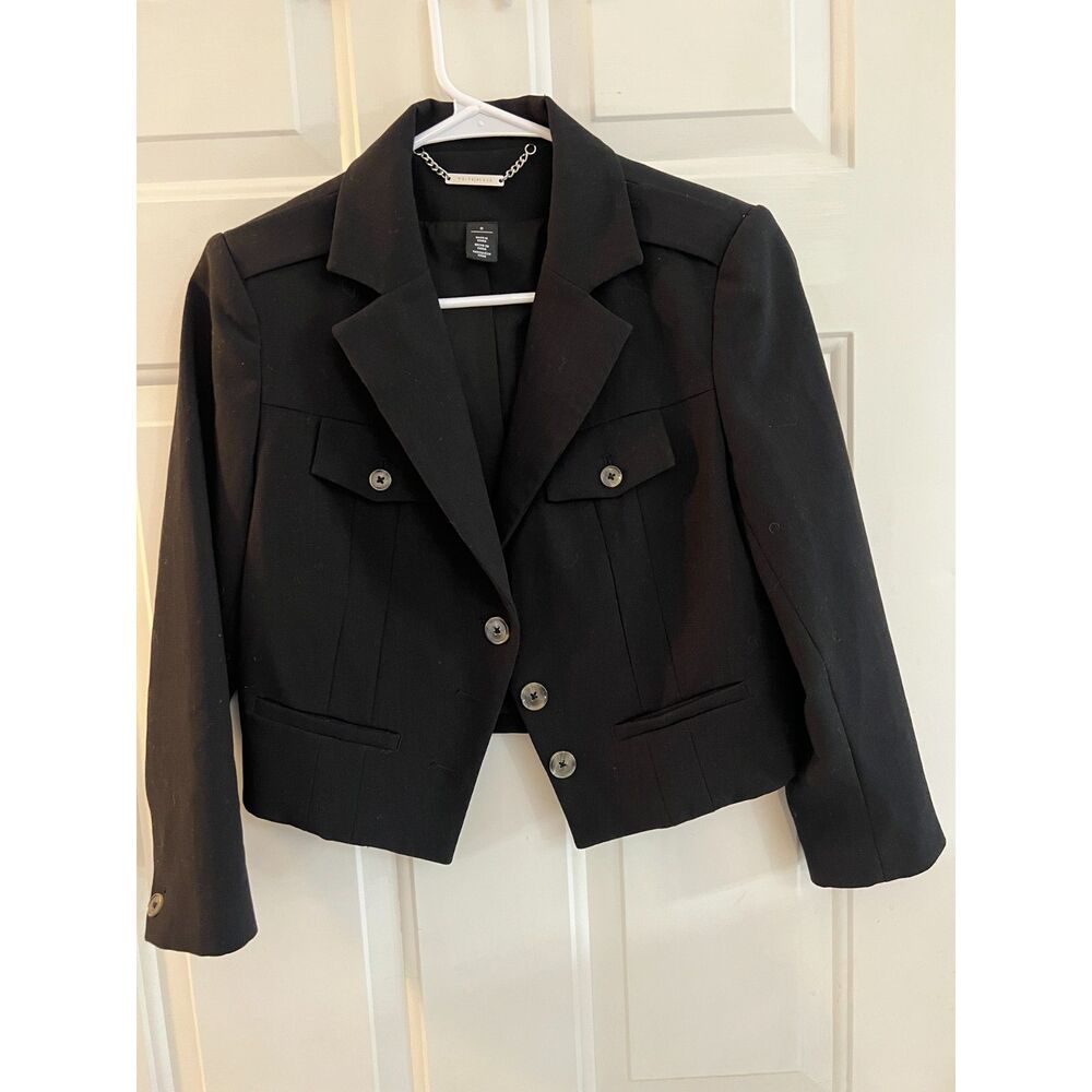 White House Black Market Size 0 Black Structured Cropped Blazer Jacket Office Si